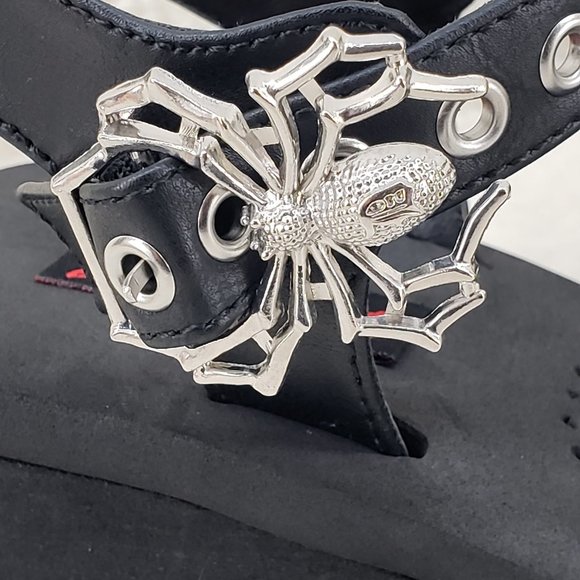 Platform Goth Sandals Black Matte Web Toe Strap With Spider Buckle Funn 10 - Picture 6 of 16